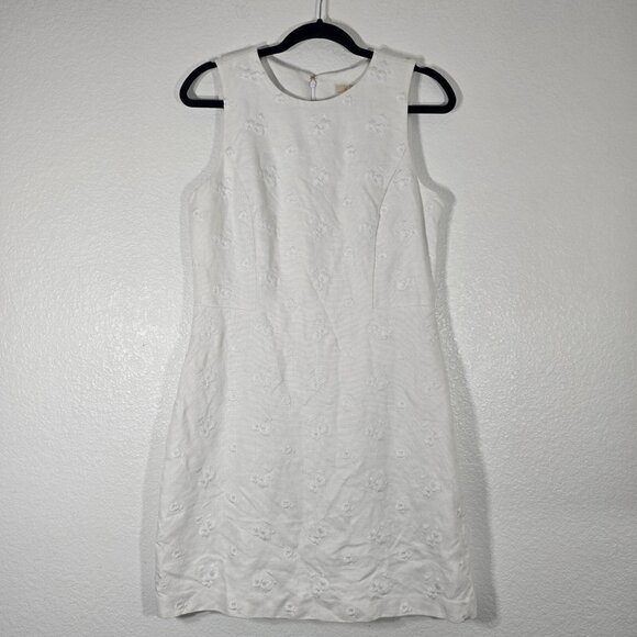 Michael Kors Linen Floral Dress Size 6 White Embroidered Coastal Grandma Preppy - Picture 1 of 9